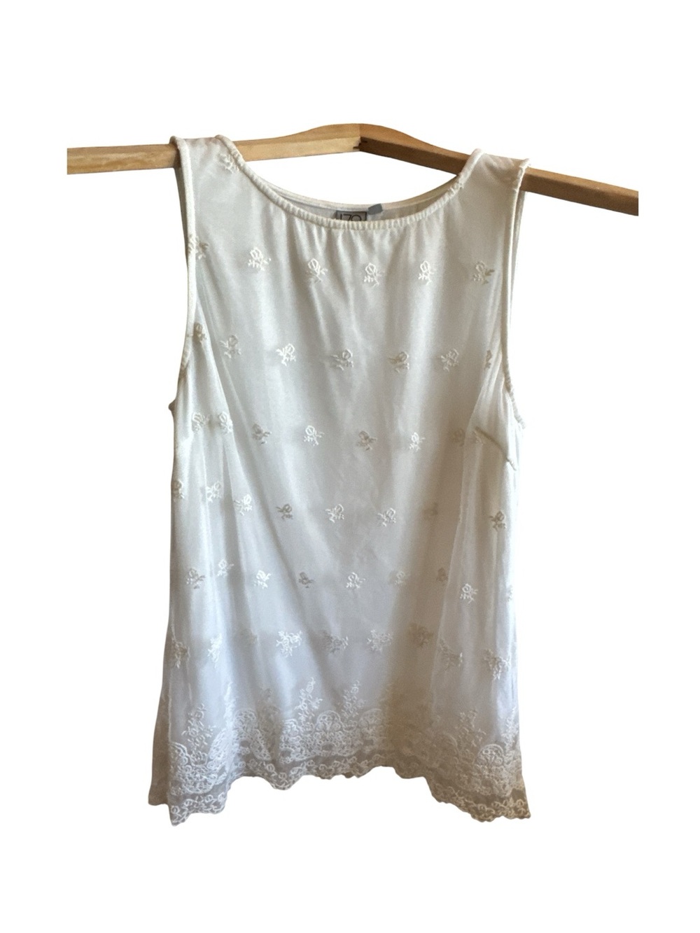 179 Mason White Embroidered Lace-Hem Sleeveless Camisole Mesh Blouse Size Small